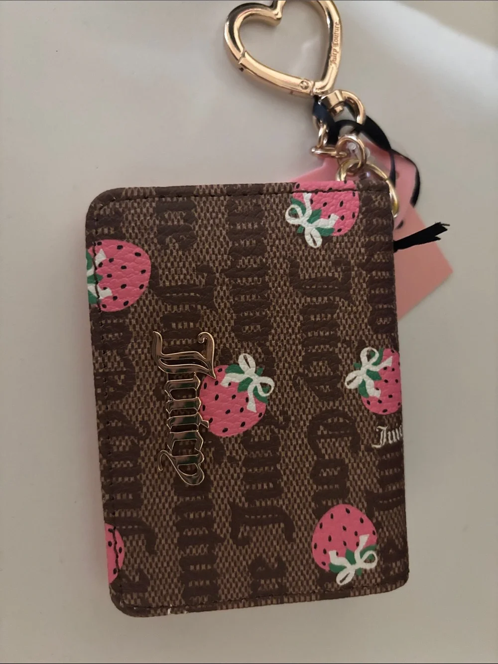 Juicy Couture Brown and Pink Strawberry Cardholder Keychain